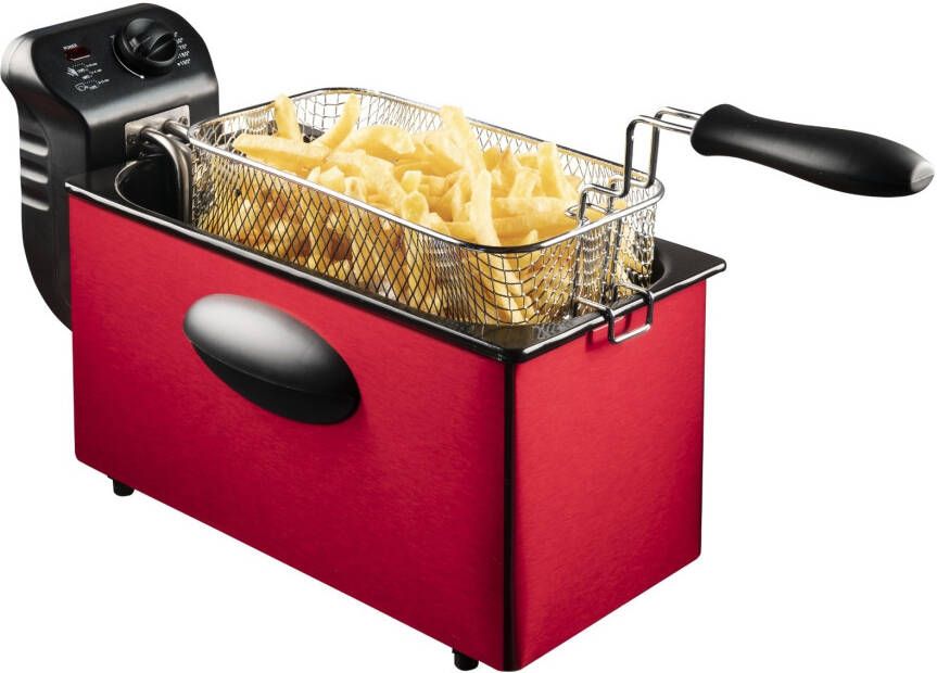 Bestron friteuse met koude zone frituurpan met mand inclusief traploos instelbare temperatuurregelaar 2000W 3 5 L rood - Foto 1