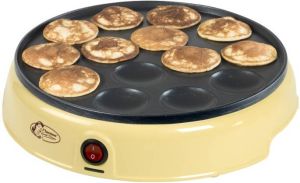 Bestron poffertjesmaker in retro-design electrische poffertjespan met antiaanbaklaag & indicatielampje Sweet Dreams 800 W geel