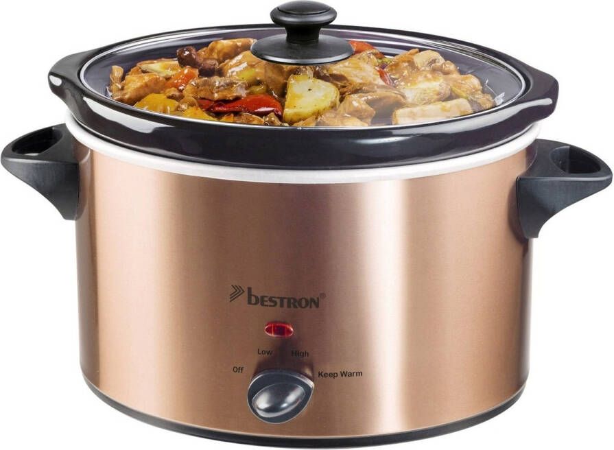 Bestron Slowcooker met 3 programma's keramische pan & glazen deksel voor 4 Personen 3.5L capaciteit vatwasserveilig 180 Watt Copper Collection Koper