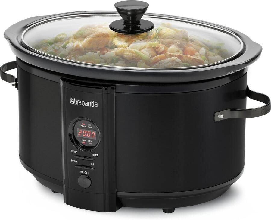 Brabantia Slowcooker 6.5 Liter 320 Watt Warmhoudfunctie Keramische Binnenpan Zwart BBEK1083MB