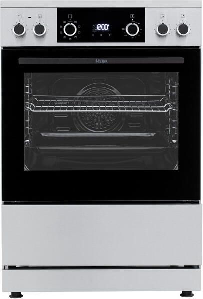 ETNA FI660RVS Inductiefornuis (60 cm) RVS look Energielabel A 4 inductie zones met automatische pandetectie oven inhoud 60 liter bediening met draaiknoppen en touch control digitale timer met uitschakelfunctie opberglade