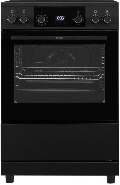ETNA FI660ZWA Inductiefornuis (60 cm) Zwart Energielabel A 4 inductie zones met automatische pandetectie oven inhoud 60 liter bediening met draaiknoppen en touch control en digitale timer met uitschakelfunctie opberglade