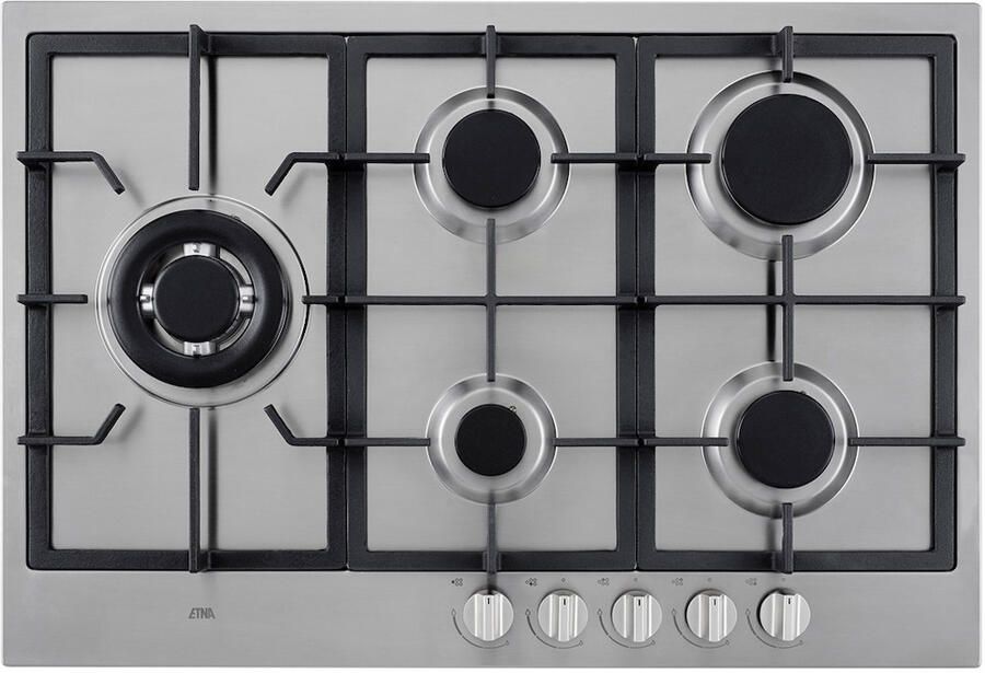 ETNA KG875RVSA Gaskookplaat 5 pits met wokbrander 75 cm RVS