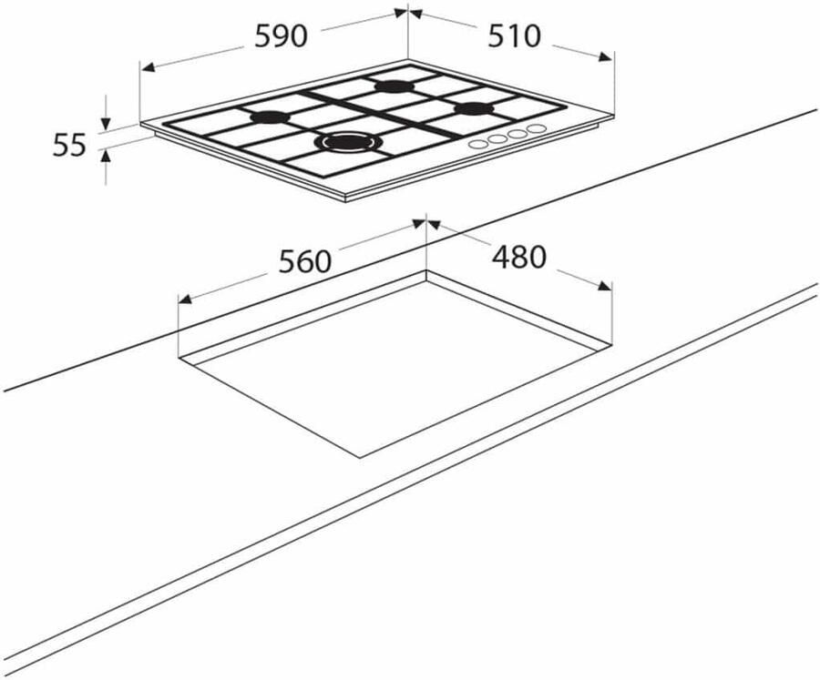 Etna KG959RVSA inbouw gaskookplaat met wokbrander en gietijzeren pannendragers - Foto 2