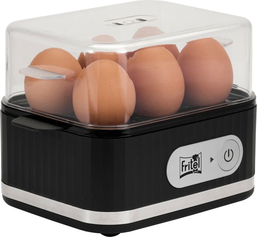 Fritel Eierkoker EC 1475 Egg cooker Elektrische ei-kooktoestel 400W 1-6 eieren Zacht Medium Hard Zwart + Eierprikker Maatbeker