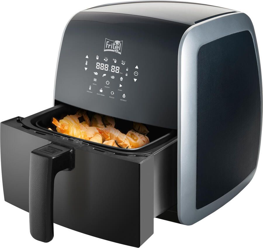 Fritel Airfryer SnackTastic 5804 – Airfryer Heteluchtfriteuse 3 2L – 1450W – Voor 2-5 Personen – Digitaal Touchscreen – 8 Programma s – Compact – Soft Leder Look – Zwart