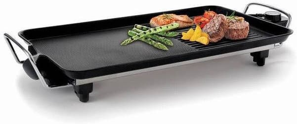 Fritel GT 1375 Grill & Teppanyaki barbecueplaat Cool touch handgrepen Grilrooster Teppanyaki grill 48x20 cm Aluminium bakplaat Antiaanbak Zwart Zilver