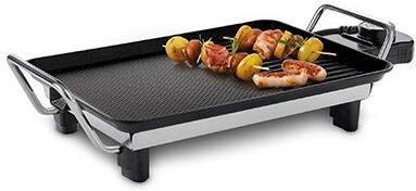 Fritel GT 1075 Grill & Teppanyaki BBQ-Plaat -Cool touch handgrepen Grilrooster Teppanyaki grill 28x20 cm Aluminium bakplaat Antiaanbak Zwart Zilver