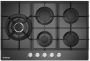 Inventum IKG7523WGGL Inbouw gaskookplaat 75 cm 5 kookzones Wokbrander Gas-op-glas Gietijzeren pandragers Zwart - Thumbnail 1