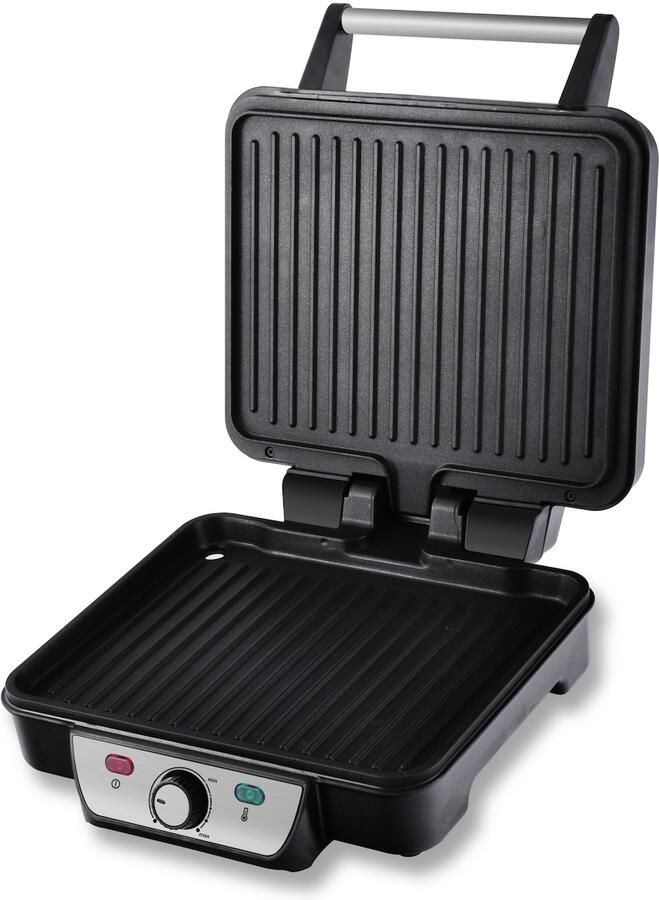 Inventum CG618 Contactgrill Tafelgrill Grilloppervlak 28 x 23 cm PFAS vrij Anti aanbaklaag 1800 watt RVS Zwart