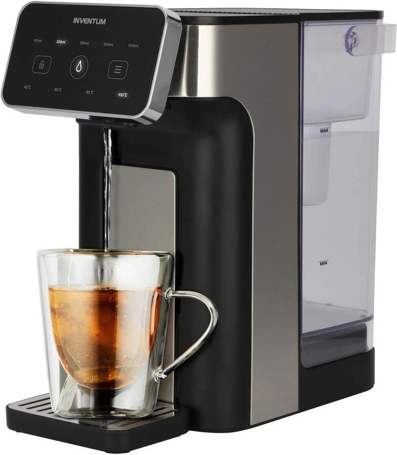 Inventum HWD725B Heetwaterdispenser Inhoud 2 liter 45°C tot 100°C Touch Display BPA vrij Waterkoker Heetwatertap Antikalkfilter 2600 watt Zwart RVS