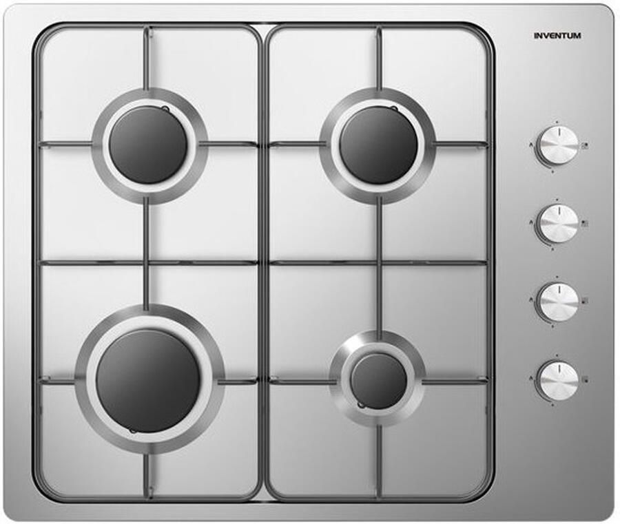 Inventum IKG6011RVS inbouw gaskookplaat 59 cm 4-pits Geïntegreerde vonkontsteking Geschikt voor Nederlands gas Na ombouw ook geschikt voor Belgisch gas en propaan butaan RVS Zwart - Foto 2