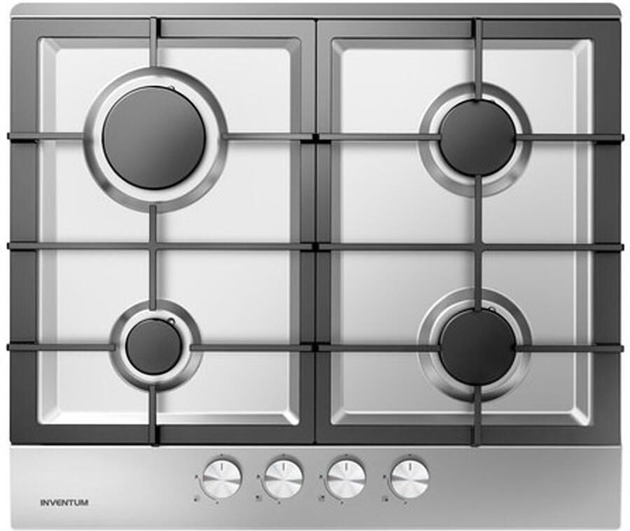 Inventum IKG6023GRVS inbouw gaskookplaat 59 cm 4-pits Gietijzeren pandragers Geïntegreerde vonkontsteking Geschikt voor Nederlands gas Na ombouw ook geschikt voor Belgisch gas en propaan butaan RVS Zwart - Foto 2