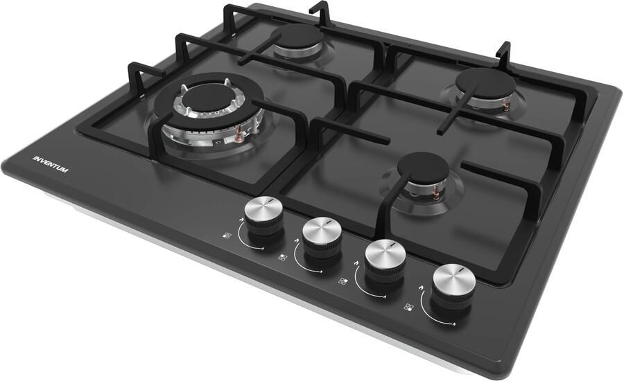 Inventum IKG6024WGZWA Inbouw gaskookplaat 59 cm 4 kookzones Gietijzeren pandragers Zwart - Foto 2