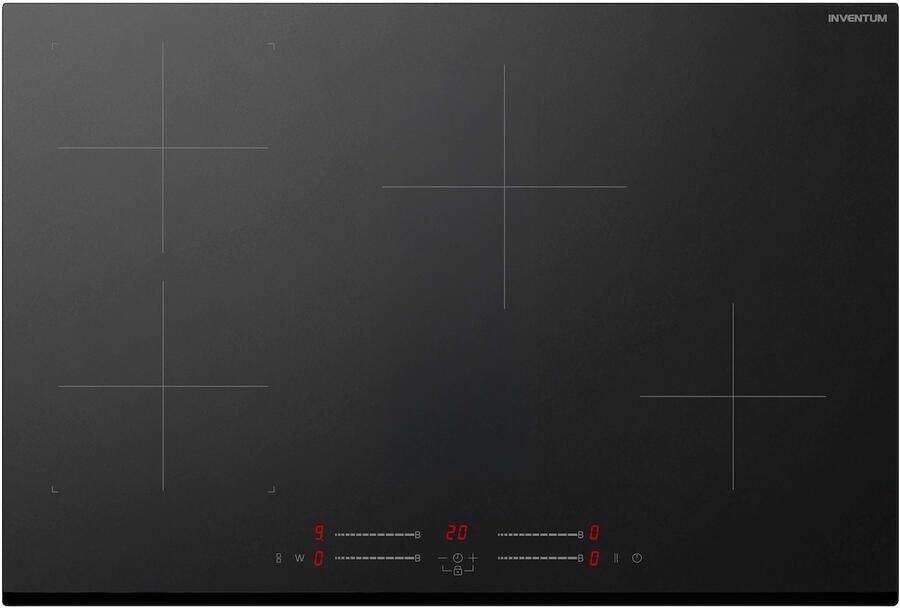 Inventum IKI7735MAT matte inbouw inductiekookplaat 77 cm 1- of 2-fase 4 kookzones Bridgefunctie Boost Timer Kinderslot Facetrand voorzijde Elektrische kookplaat 4 pits Mat Zwart