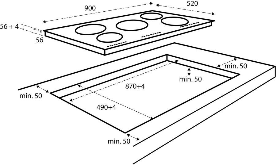 Inventum IKI9035MAT matte inbouw inductiekookplaat 90 cm 2-fase 5 kookzones 2x Bridgefunctie Boost Timer Kinderslot Facetrand voorzijde Elektrische kookplaat 5 pits Mat Zwart - Foto 2