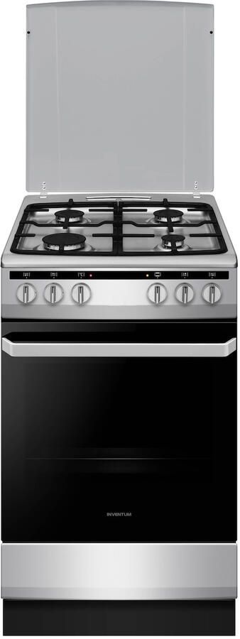 Inventum VFG5020GRVS Vrijstaand gasfornuis Elektrische oven 4 kookzones 50 cm 62 liter Zilver Zwart - Foto 1