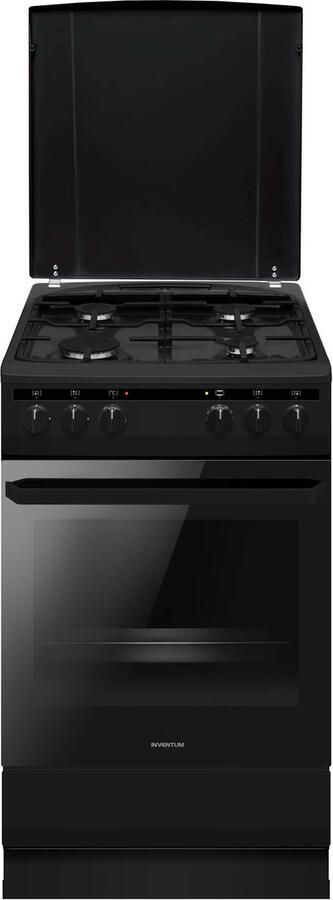 Inventum VFG5020GZWA Vrijstaand gasfornuis Elektrische hetelucht oven 4 kookzones 50 cm 62 liter Zwart