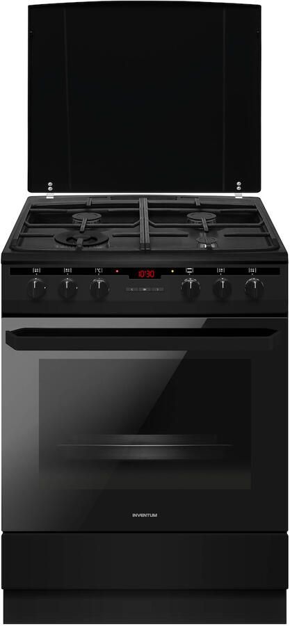 Inventum VFG6034WGZWA Vrijstaand gasfornuis Elektrische oven 4 kookzones 60 cm 65 liter Zwart
