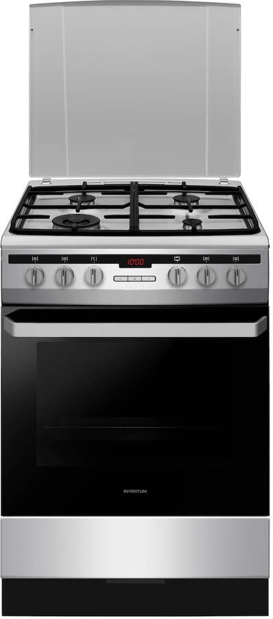 Inventum VFG6034WGRVS Vrijstaand gasfornuis Elektrische oven 4 kookzones 60 cm 65 liter Zilver Zwart