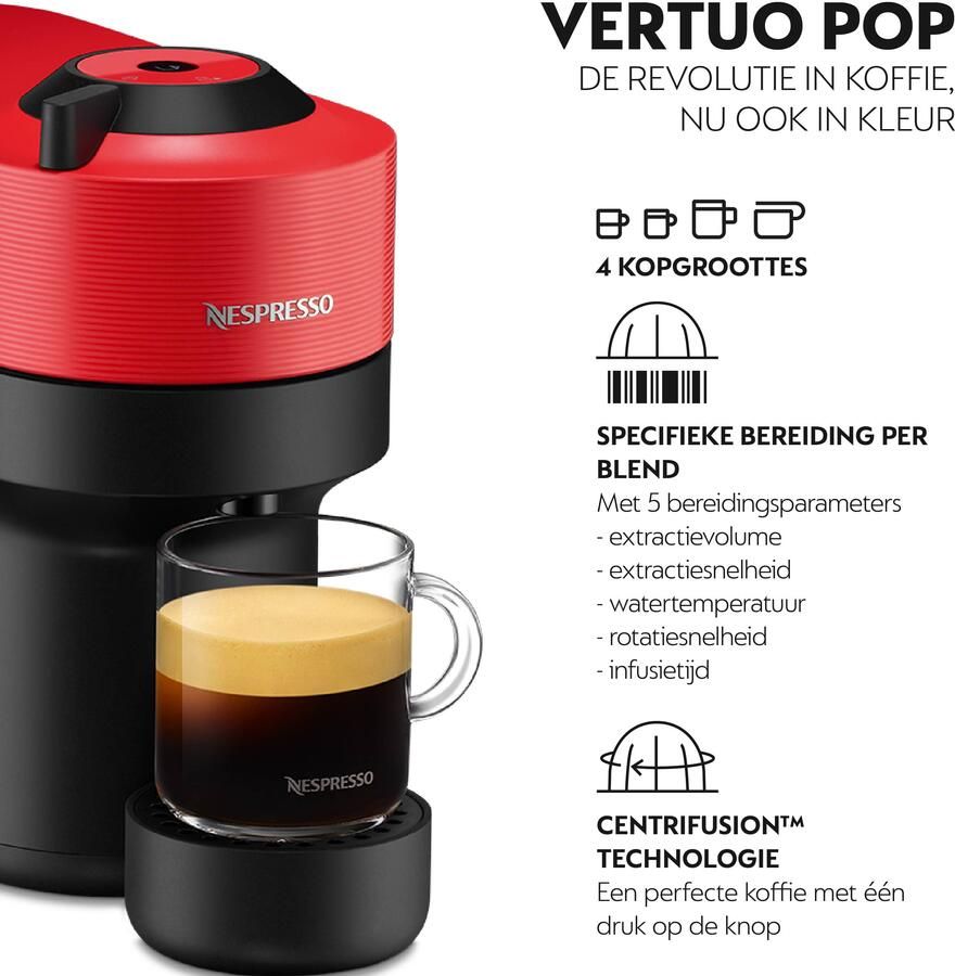 Krups Nespresso Vertuo POP XN9205 Koffiecupmachine Spicy Red Voor Vertuo Cups Eenvoudig Personaliseren Modern Design