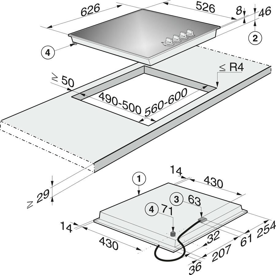Miele KM3010G Gas kookplaat Grijs