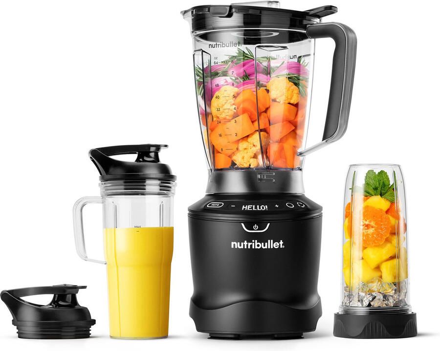 NutriBullet Smart Sense Combo Blender 1500 Watt Extra Krachtig 20.000 Rotaties Per Minuut Inclusief 2 Bekers Pitcher To Go Deksels Warme en Koude bereidingen Smart Technologie