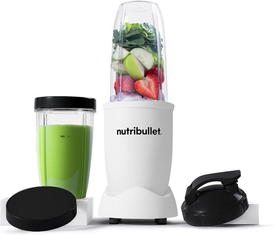 NutriBullet Exclusive Blender 900 Watt Smoothie Maker 2 x 900 ml Incl. To Go Desksel & Bewaardeksel BPA & BPS-vrij Wit Incl. Digitaal Receptenboek