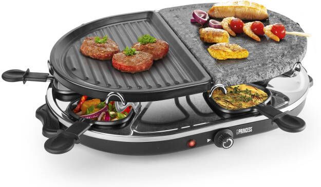 Princess Gourmetstel 162710 Raclette Oval Steengrill Party – Bakplaat en Steengrill – 8 personen 2 meter snoer Regelbare thermostaat 1200W 8 pannetjes - Foto 5