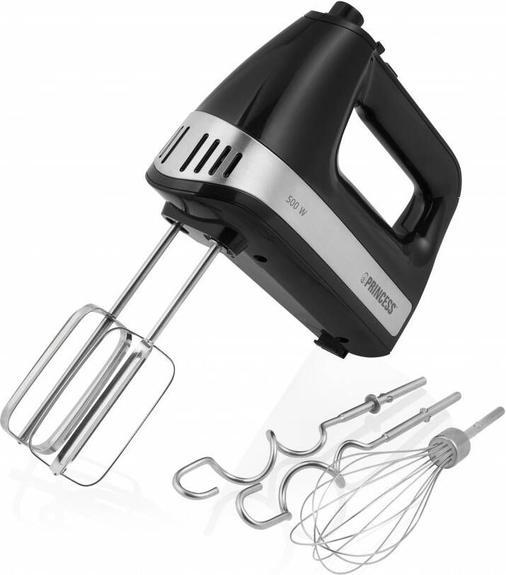 Princess 222206 Handmixer Mixer met RVS deeghaken en RVS gardes 5 snelheden en turbofunctie 500W – krachtige motor – Inclusief opbergdoos