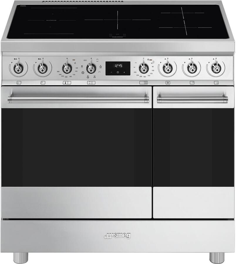 Smeg C92IMX2 Vrijstaand Inductie Fornuis 90 cm 5 Kookzones Dubbele Oven 105 Liter True Convection Vapor Clean RVS