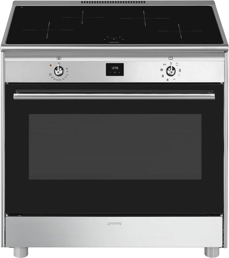 Smeg CG90CIXT Inductie Fornuis 90 cm RVS Extra Breed Heteluchtoven 4 Kookzones 70L Oven Energieklasse A