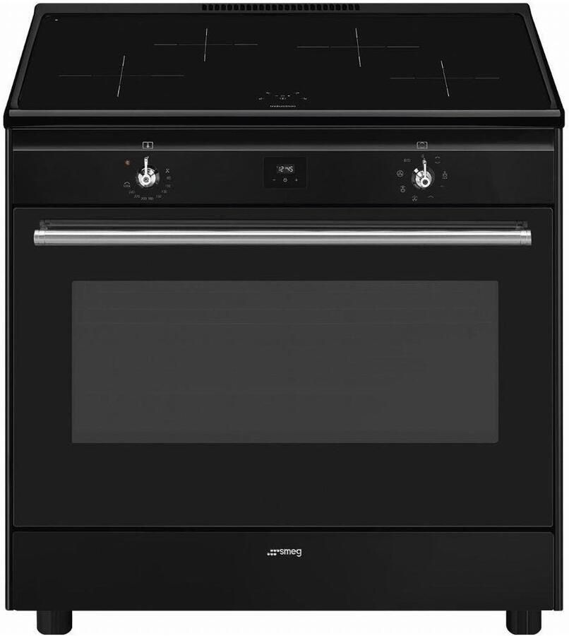 Smeg CX91IMBL Inductie Fornuis 90 cm 4 Kookzones 70L Multifunctionele Oven Boosterfunctie Hydrolyse Reiniging Energieklasse A Mat Zwart