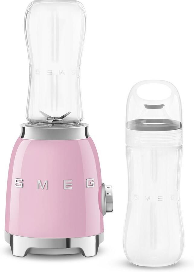 Smeg PBF01PKEU Personal Blender Smoothie Blender To Go 300W 2x 600 ml Tritan™ Renew Drinkflessen 2 Snelheden '50s Style Roze