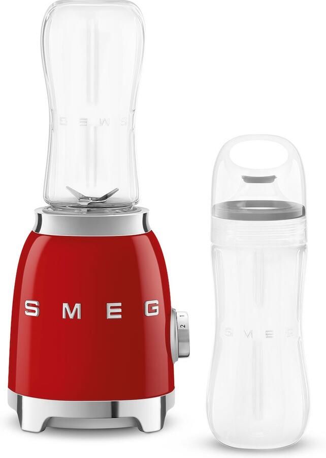Smeg PBF01RDEU Personal Blender Smoothie Blender To Go 300W 2x 600 ml Tritan™ Renew Drinkflessen 2 Snelheden '50s Style Rood