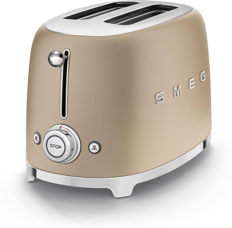 Smeg TSF01CHMEU Broodrooster 2 Sleuven 950W 6 Bruiningsstanden Ontdooifunctie & Opwarmfunctie '50s style Mat Champagne