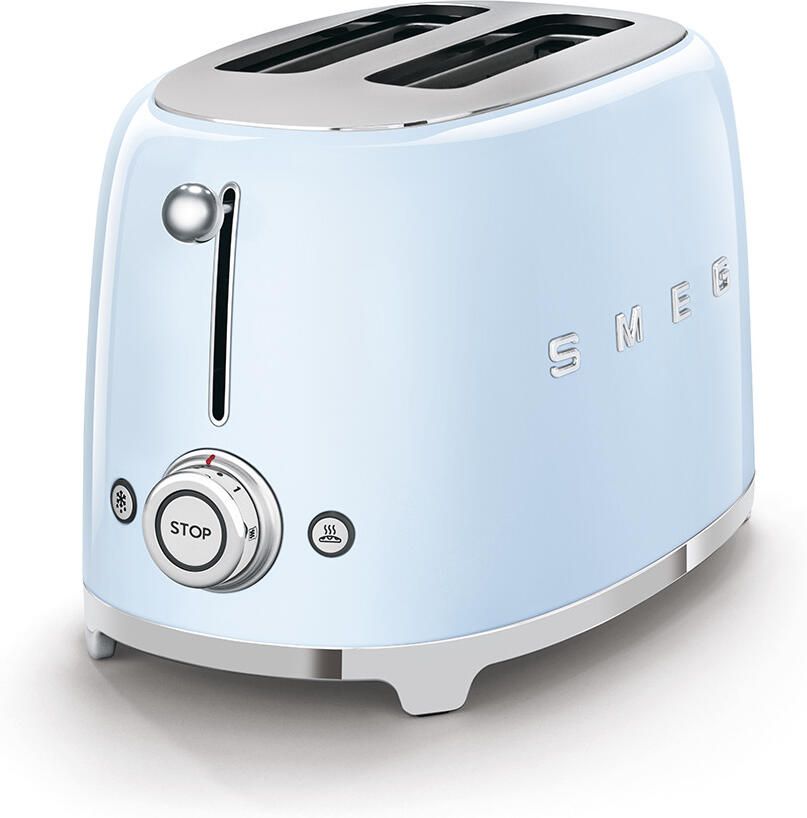 Smeg TSF01PBEU Broodrooster 2 Sleuven 950W 6 Bruiningsstanden Ontdooifunctie & Opwarmfunctie '50s style Pastelblauw