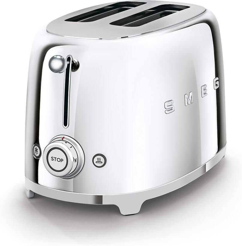 Smeg TSF01SSEU Broodrooster 2 Sleuven 950W 6 Bruiningsstanden Ontdooifunctie & Opwarmfunctie '50s style Steel