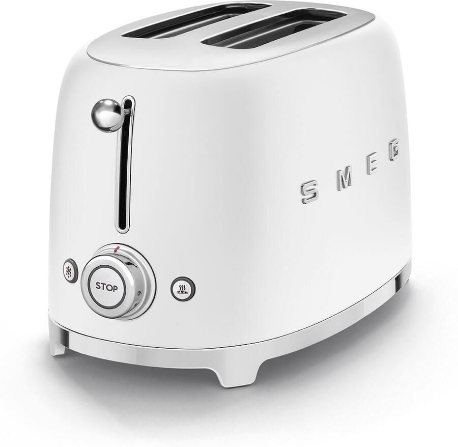Smeg TSF01WHMEU Broodrooster 2 Sleuven 950W 6 Bruiningsstanden Ontdooifunctie & Opwarmfunctie '50s style Mat Wit