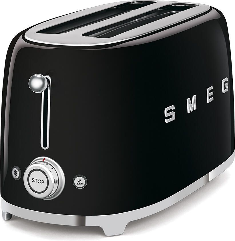 Smeg TSF02BLEU Broodrooster 4 Sneden 2 Lange Sleuven 1500W 6 Bruiningsstanden Ontdooifunctie Opwarmfunctie & Bagelfunctie '50s Style Zwart