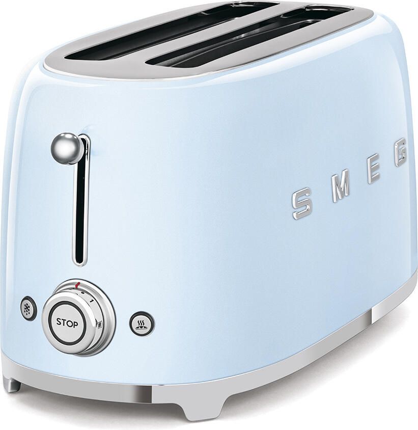 Smeg TSF02PBEU Broodrooster 4 Sneden 2 Lange Sleuven 1500W 6 Bruiningsstanden Ontdooifunctie Opwarmfunctie & Bagelfunctie '50s Style Pastelblauw