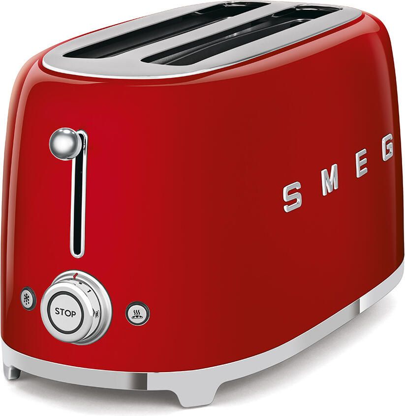 Smeg TSF02RDEU Broodrooster 4 Sneden 2 Lange Sleuven 1500W 6 Bruiningsstanden Ontdooifunctie Opwarmfunctie & Bagelfunctie '50s Style Rood