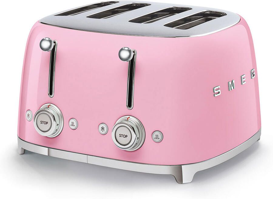 Smeg TSF03PKEU Broodrooster 4 Sneden 4 Brede Sleuven 2000W 6 Bruiningsstanden Ontdooifunctie Opwarmfunctie & Bagelfunctie '50s Style Roze