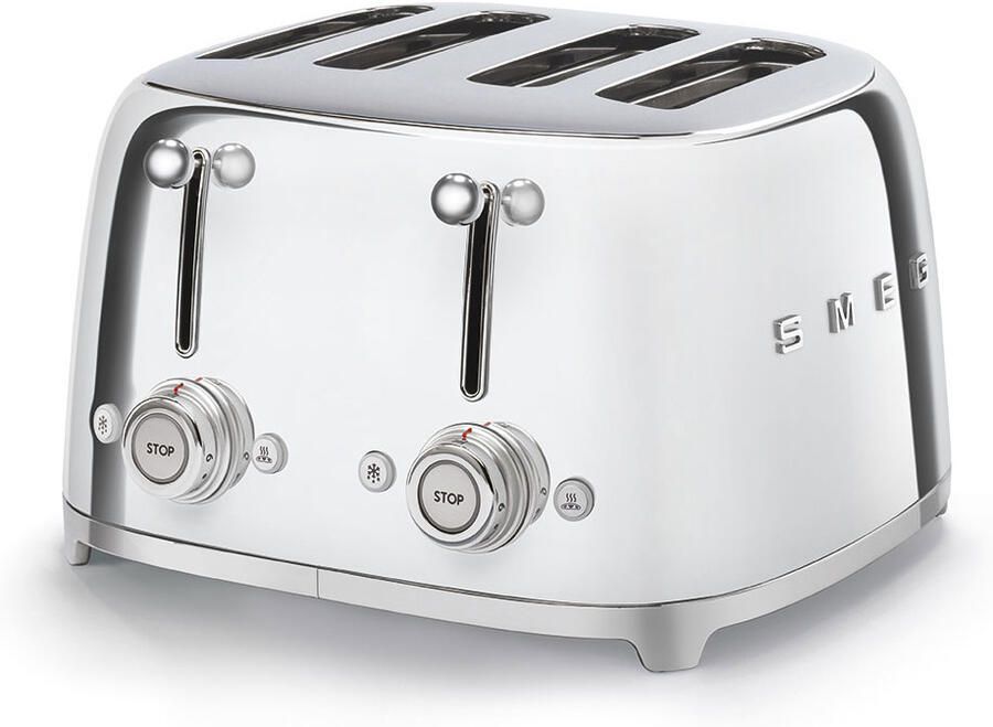 Smeg TSF03SSEU Broodrooster 4 Sneden 4 Brede Sleuven 2000W 6 Bruiningsstanden Ontdooifunctie Opwarmfunctie & Bagelfunctie '50s Style Steel