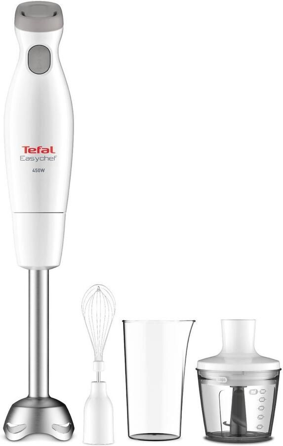 Tefal Easychef HB4531 Staafmixer Inclusief Mengbeker Hakaccessoire en Garde Turbo Stand Compact Wit Grijs 450W