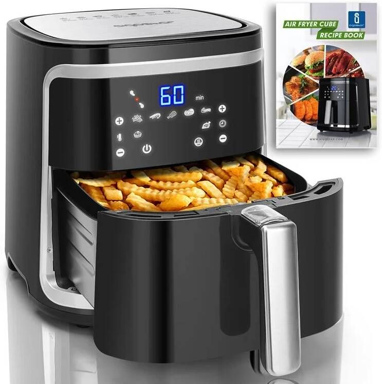 Aigostar 30IBT Airfryer XXL met Olijfolie Sprayer Heteluchtfriteuse Groot 7 liter Digitaal display 1600 gr friet Inclusief airfryer kookboek 7 programma's 1900 W Zwart - Foto 5