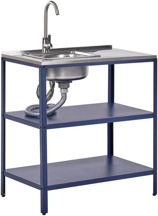 Beliani -VILAMA-Buitenkeuken met spoelbak-Blauw-80x50x92 cm-Staal