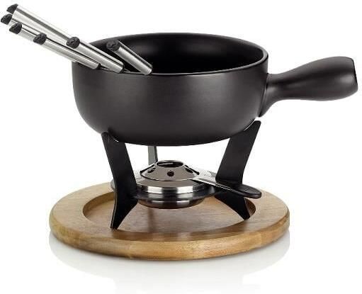 Kela Fondueset Keramiek met hout Zwart