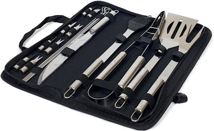 Krumble BBQ set 18-delig in opbergtas RVS