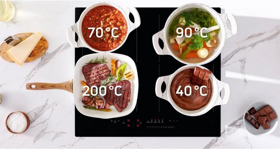 Amica Inductiekookplaat KMI 774 660 C 5 niveaus: 40°c 70°c 90°c voor het garen 200°c voor snel voorverwarmen (1 stuk) - Foto 8